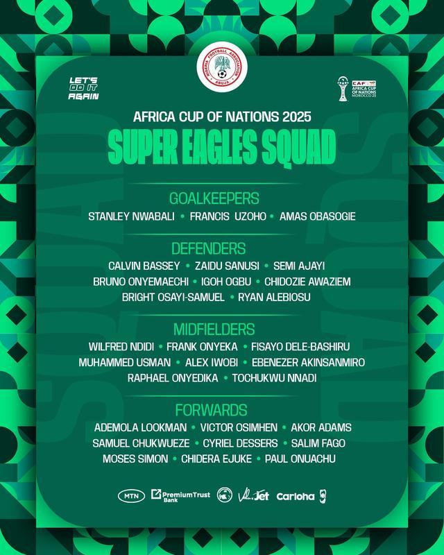 尼日利亚非洲杯大名单:奥斯梅恩领衔,卢克曼、伊沃比在列